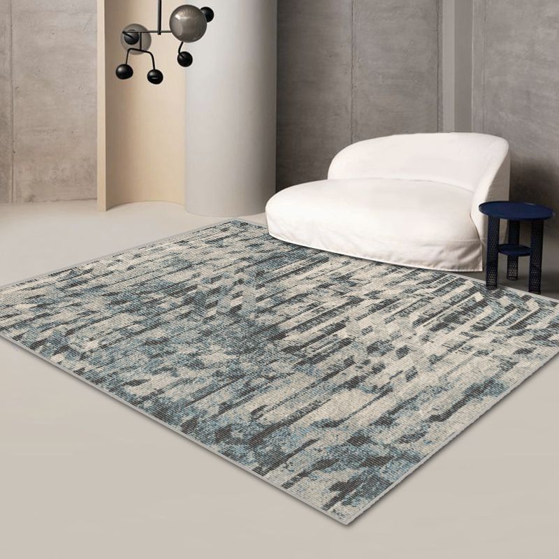 Blue Modern Carpet Tie-Dye Pattern Polyester Area Rug Non-Slip Backing Rug for Living Room
