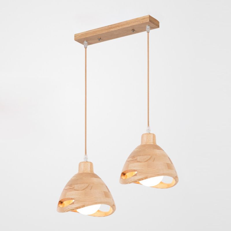 Bedroom Contemporary Hanging Light Creative Wood Shade Pendant Lamp in Beige