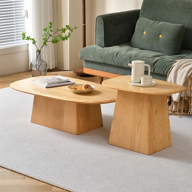 Pedestal Solid Wood Coffee Table Set Elliptical Simple Cocktail Table