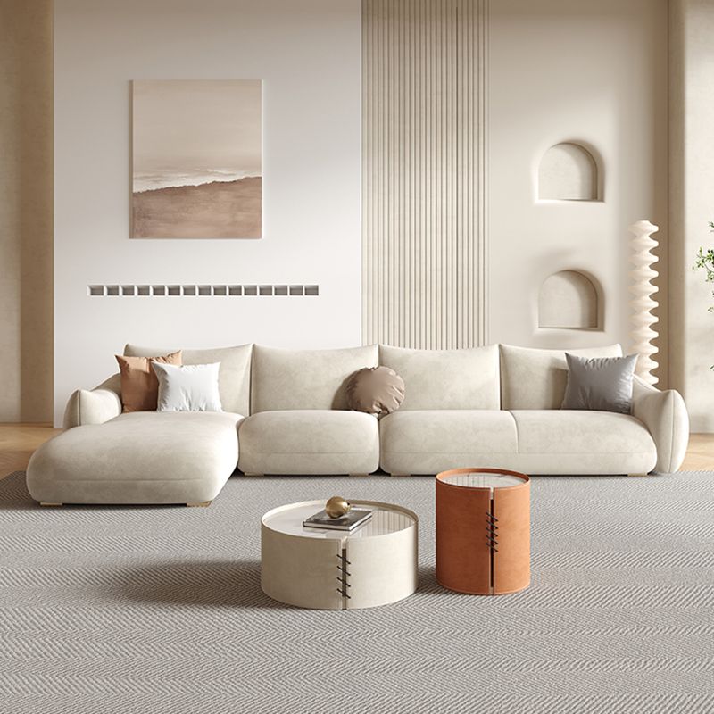 Modern Fabric Sectional with Bolster Pillows 31.5" Tall White L-shape Sectional