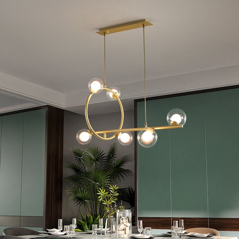 Post Modern Kitchen Island Fixture Solid Brass and Glass Pendant Ceiling Light in Gold
