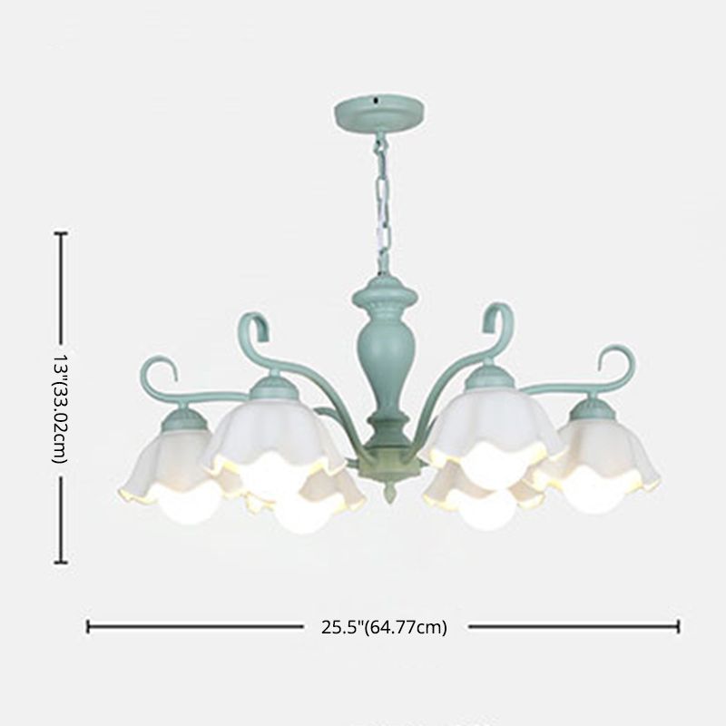 Ceramic Flower Chandelier Pendant Light Nordic Style Hanging Chandelier in Green