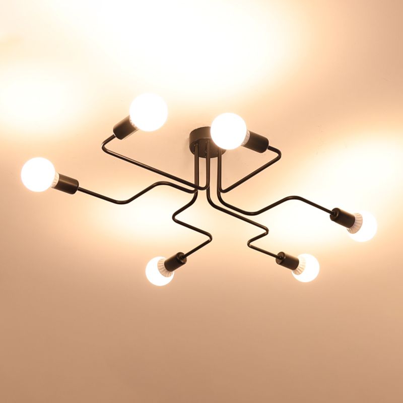 Iluminación de Techo Industrial de Metal Semi Plafón Lineal Radial en Negro para Comedor