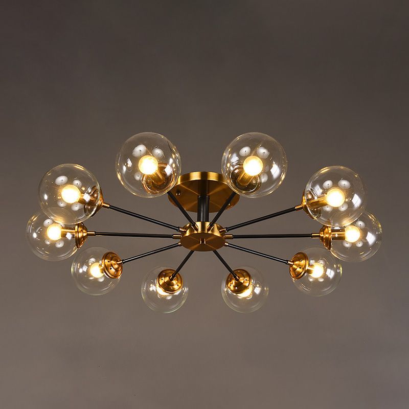 Moderne artistieke globe-plafondlamp, gelakt ijzer, semi-inbouw met glazen kap