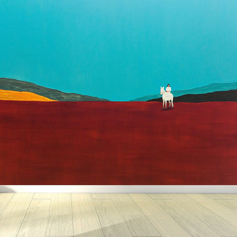 Contemporary Art Meadow Scene Mural Red Decorative Wall Covering for Living Room