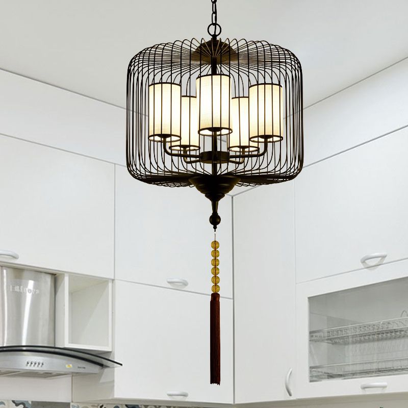 19.5 "/23.5" de ancho 5 luces lámparas de metal lámpara lámpara cilindro tradicional casa de té colgante colgante