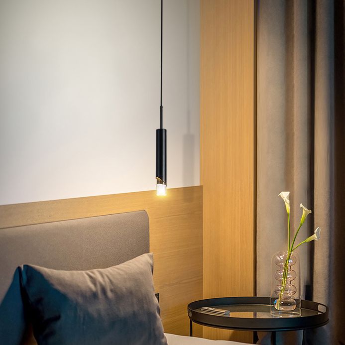 Pendante LED en aluminium dans la lumière suspendue cylindrique en acrylique moderne pour chambre à coucher