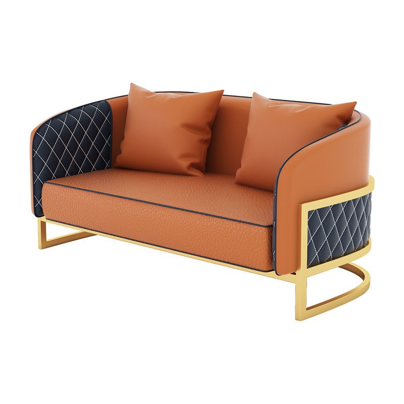 Contemporary Leather Sofa Sloped Arm Standard Sofa with Pillow