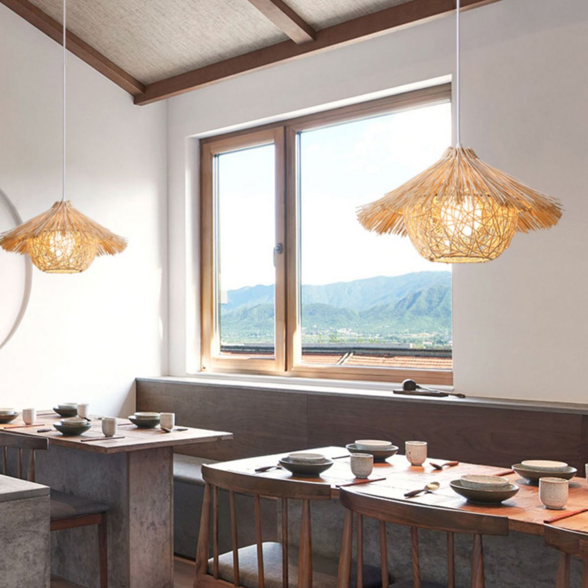 Rattan Nest-Shaped Pendant Light Fixture Asia Style Hanging Ceiling Light for Restaurant