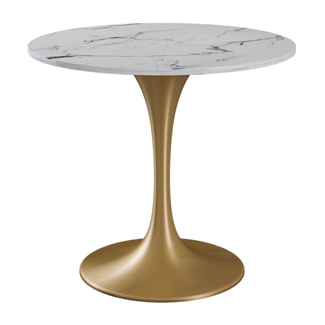 Round Sintered Stone Dining Table Traditional Luxury Tulip Table with Gold Frame