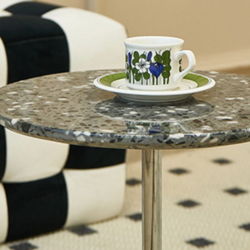 Pedestal Silver Base End Table with Round Top Sofa Side Accent Table