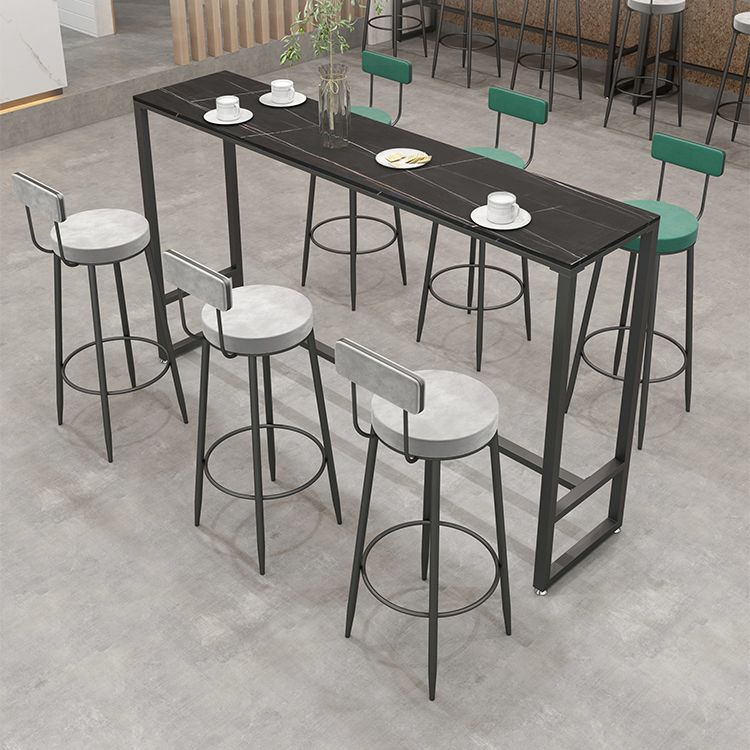 Rectangle Sintered Stone Bar Table Black and Metal Base Bar Table