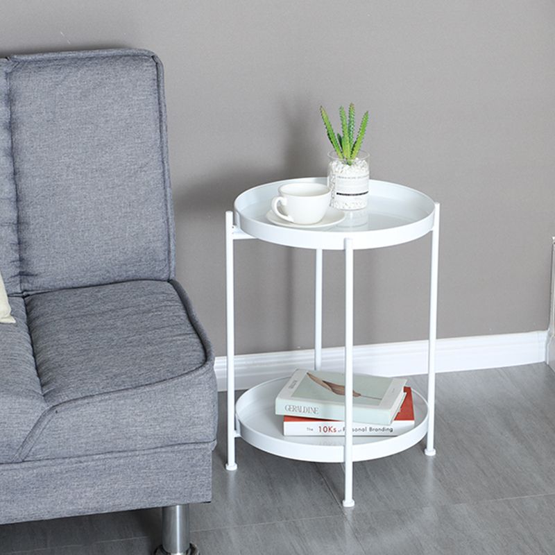 Round Shape Accent Side Table Metal Contemporary with Storage End Table
