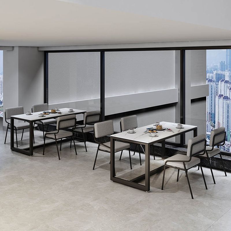 Industrial Rectangle Dining Table Sintered Stone Dining Table with Trestle Base for Dining Room