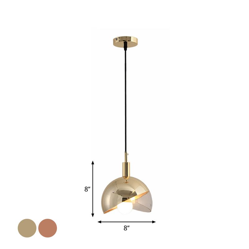 Swivel Dome Shade Hanging Light Post-Modern Clear Glass 1 Head Dining Room Down Lighting Pendant in Gold/Rose Gold
