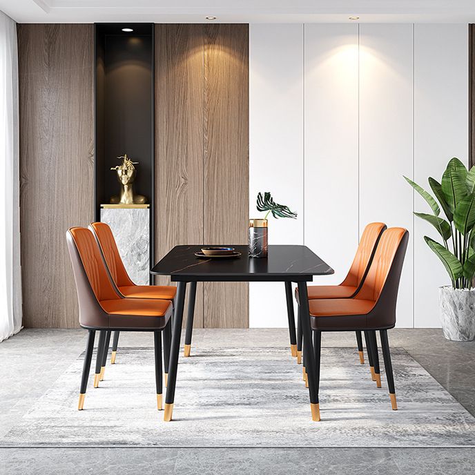 Metal Modern Rectangle Dining Table Sintered Stone Top Table with 4 Legs