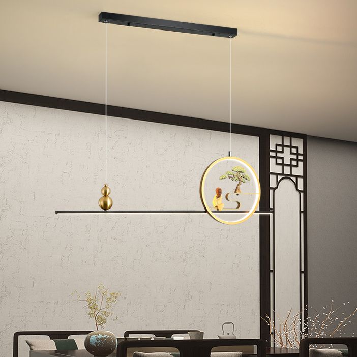 Metal Hanging Pendant Lights 2-Light Modern Linear Hanging Lamps for Tea Room