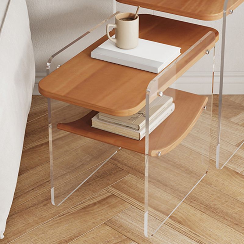 Wood and Acrylic Side End Table Double Tier Table with Shelf for Living Room