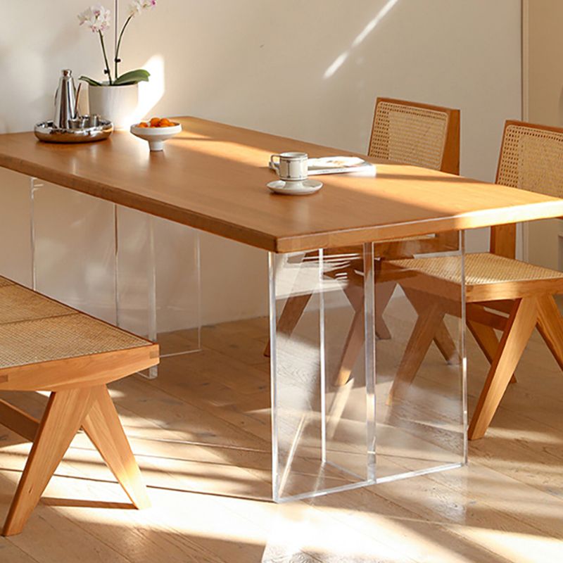 Pine Solid Wood Dining Site Table Modern Acrylic Double Pedestal Table