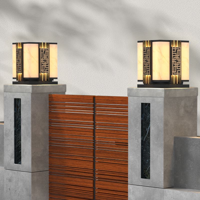 Rectangle Shape Metal Outdoor Light Modern Style 1 Light Waterproof Pillar Lights