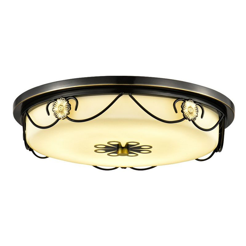 Plafonnier LED rond en verre crème, éclairage rétro pour chambre à coucher, plafonnier en noir