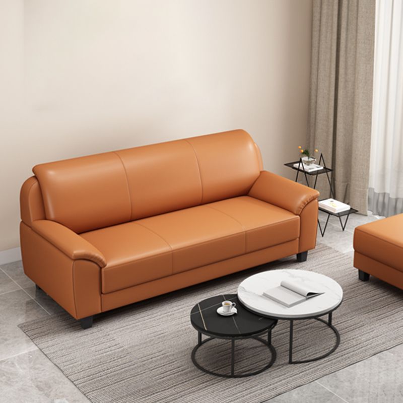 Contemporary Faux Leather Sofa Wood Frame Pillow Top Arm Sofa