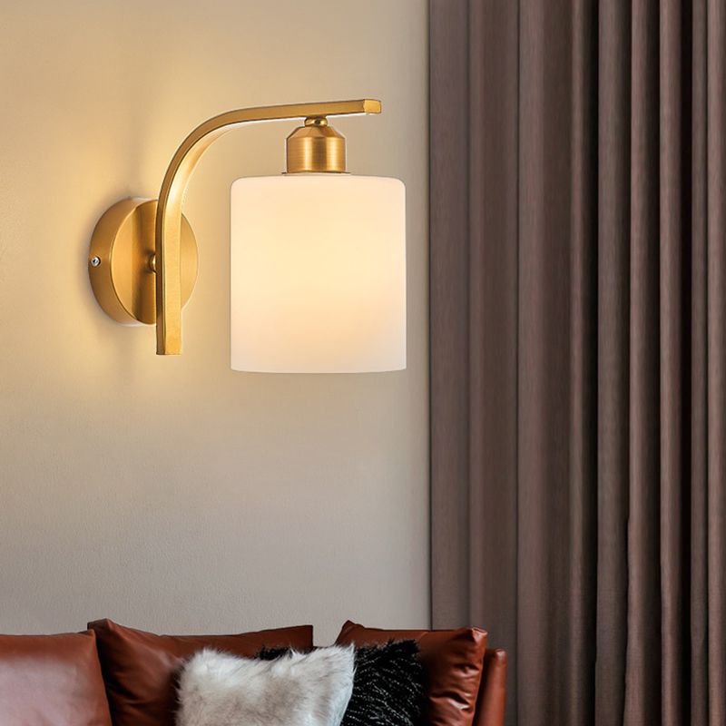 Modern Wall Sconce Metal Cylinder Shape Vanity Lamp with Glass Shade for Bathroom
