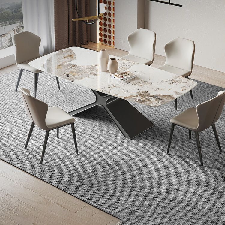 Industrial Style Rectangle Table Sintered Stone Dining Table with Metal Legs for Home Use
