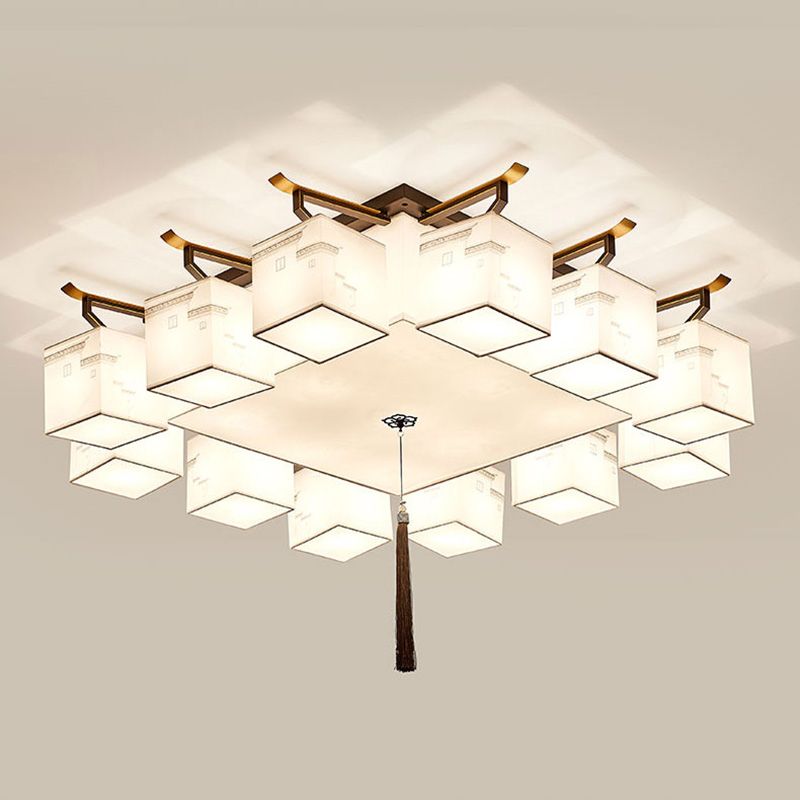 Chinese Style Fabric Flush Ceiling Light 5 Size for Optional Flush Light for Living Room