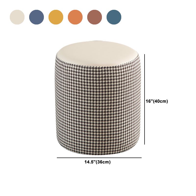 Modern Water Resistant Ottoman Circle Shape Orange Genuine Leather Cube