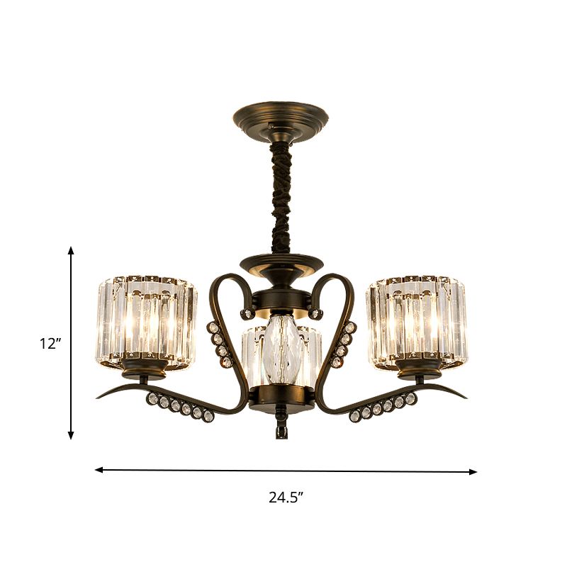 3/5 teste il lampadario soffitto modernismo soggiorno luce sospensione con tonalità di cristallo cilindro in nero