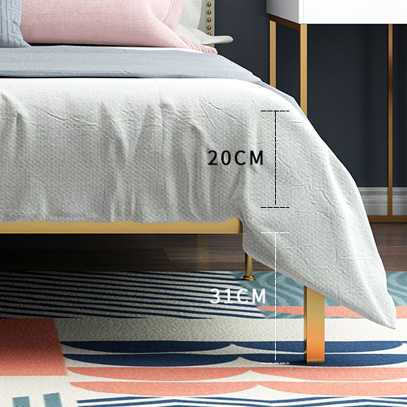 Nailhead Upholstered Bed with Headboard Metal Bed Frame in Gold