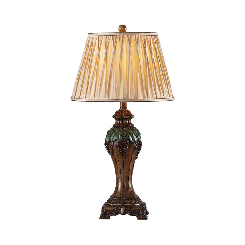 Lampada da tavolo per sala studio con paralume plissettato in tessuto vintage, 1 luce, lampada da lettura beige, larghezza 9"/10"