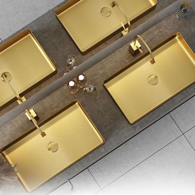 Modern Vessel Bathroom Sink Metal Rectangular with Faucet Vessel Lavatory Sink