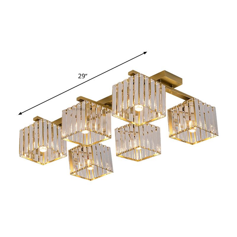 Accesorio de techo para sala de estar, barra de cristal de tres lados, cuadrado moderno, semiempotrado, 4/6/9 luces, en dorado/negro