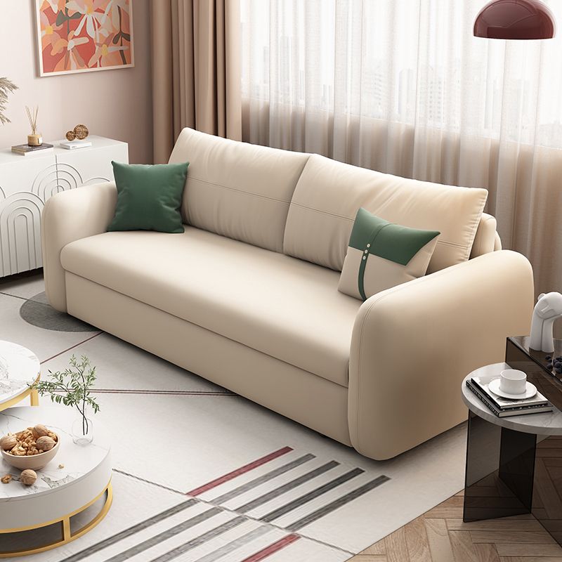 Modern Sofa Bed in Beige 32.5" Wide Microfiber Sofa Bed with Pillow Back