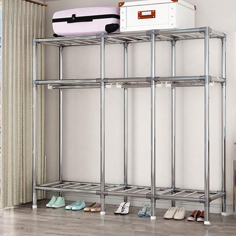 Contemporary Style Wardrobe Cabinet Steel Frame Wardrobe Armoire for Bedroom