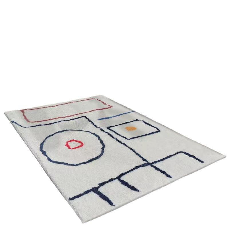 White Modern Rug Polyester Abstract Line Rug Non-Slip Backing Rug for Home Decor