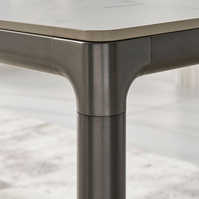 White Stone Top Dining Table Stainless Steel 4 Legs Dining Table