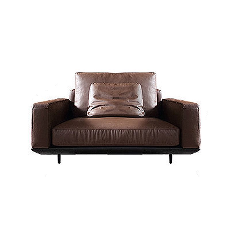Square Arm Sofa and Chaise Genuine Leather Dark Brown Sectional for Living Room