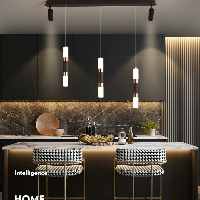 3-Lights Cylindrical LED Island Light Double Spotlight Design Modern Style Simplicity Lighting Pendant in Black