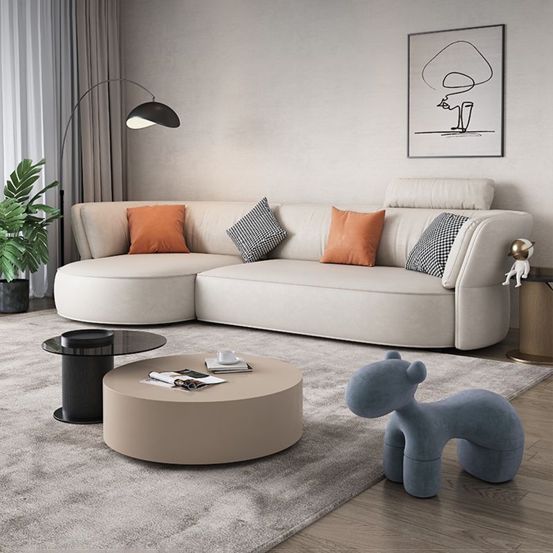 Beige Stain-Resistant Faux Leather Pillow Top Arm Sectional for Living Room