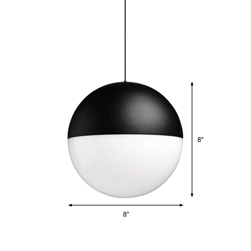 Pendente à balle en verre blanc avec design carré moderne 1 clair LED noir suspendu plafond plafond