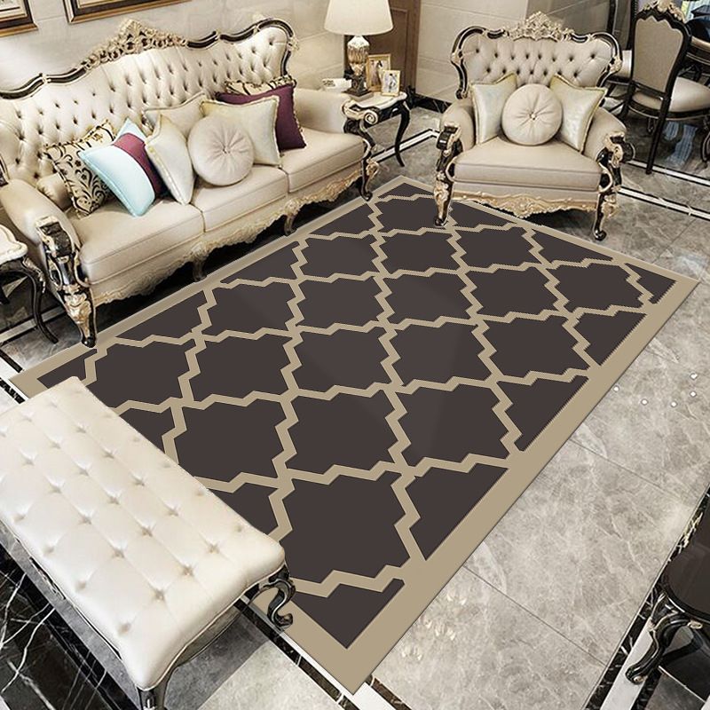 Chic Modern Area Rug Green Geometric Pattern Rug Polyester Non-Slip Backing Carpet for Home Decor