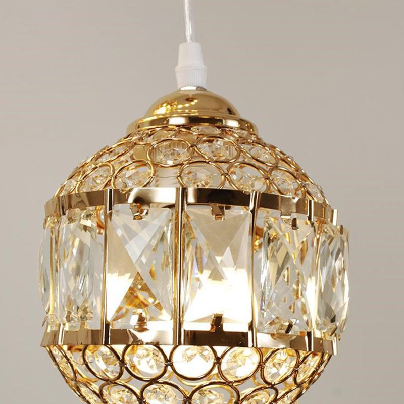 Crystal Encrusted Sphere Multi-Light Pendant Modern Style Ceiling Hanging Lantern in Gold for Staircase