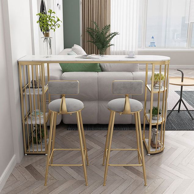 1/2/3 Pieces Glam Iron Bar Table Set White Faux Marble Top Bistro Set with Shelf