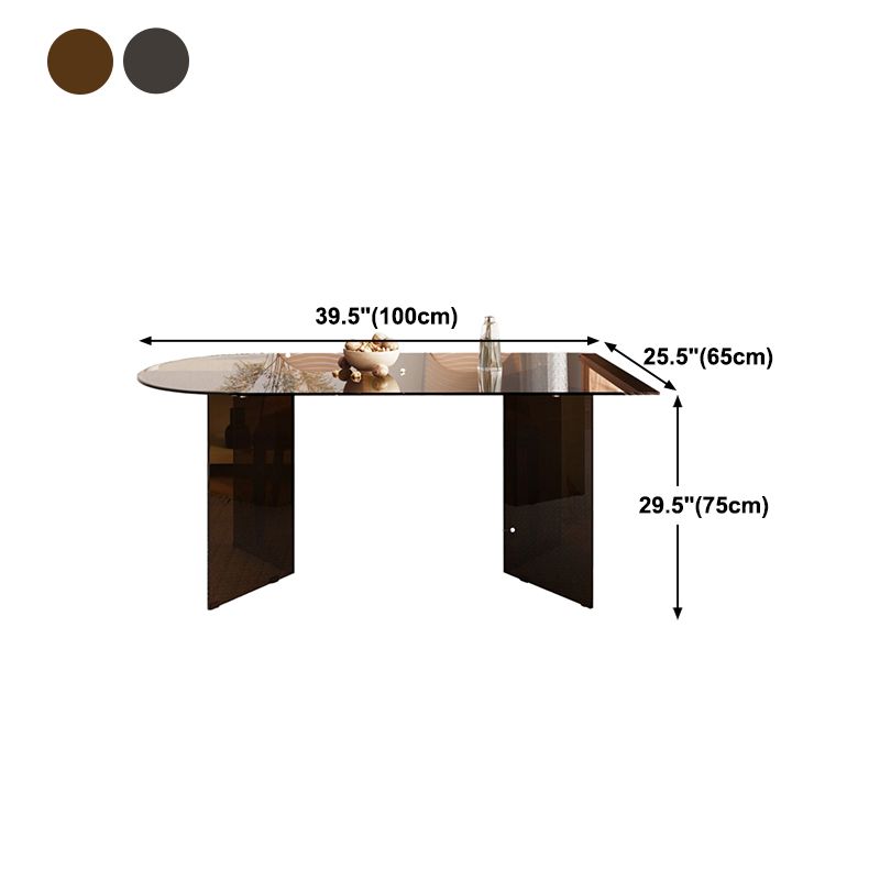 Glass Top Dining Table Modern Table with Double Pedestal Base