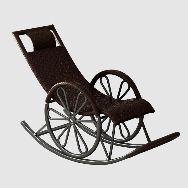 Rattan Modern Rocking Chair Woven Rope Rocker Chair in Black