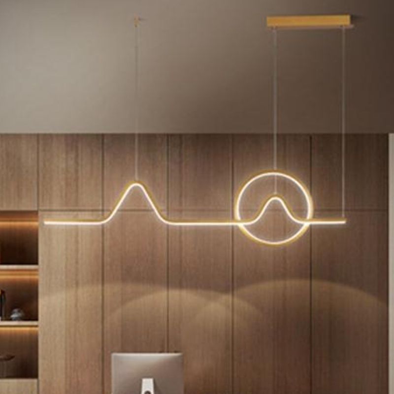 Linear Shape Chandelier Lighting Modern Style Metal 1 Light Island Lamp in Gold/Black