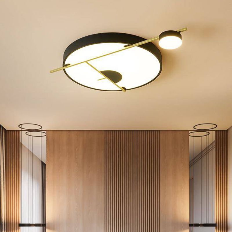 Modernist LED Flush Mount Ceiling Lamp Black and White/Gold Drum Flush Light Fixture with Acrylic Shade in Warm/White Light, 16"/19.5" Wide